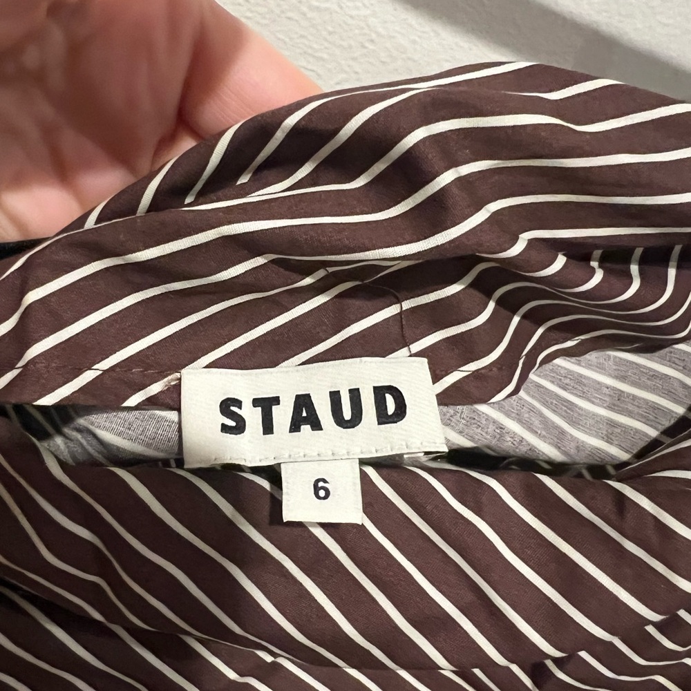STAUD One-Shoulder Brown Striped Dress - Picture 12 of 13